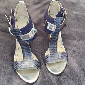 Elizabeth and James navy and silver sandals